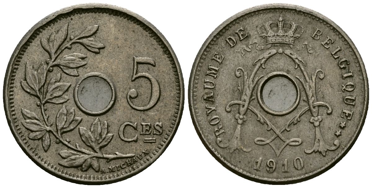 Бельгия 5 сантимов 1910 Belgique, Альберт I (1909-1934) KM 66 медно-никель 4173-433