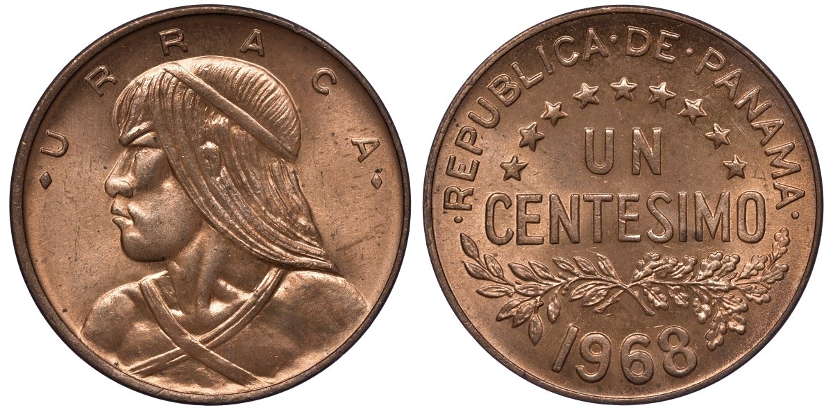 Панама 1 сентесимо 1968 Уррака KM 22 бронза UNC M53-20