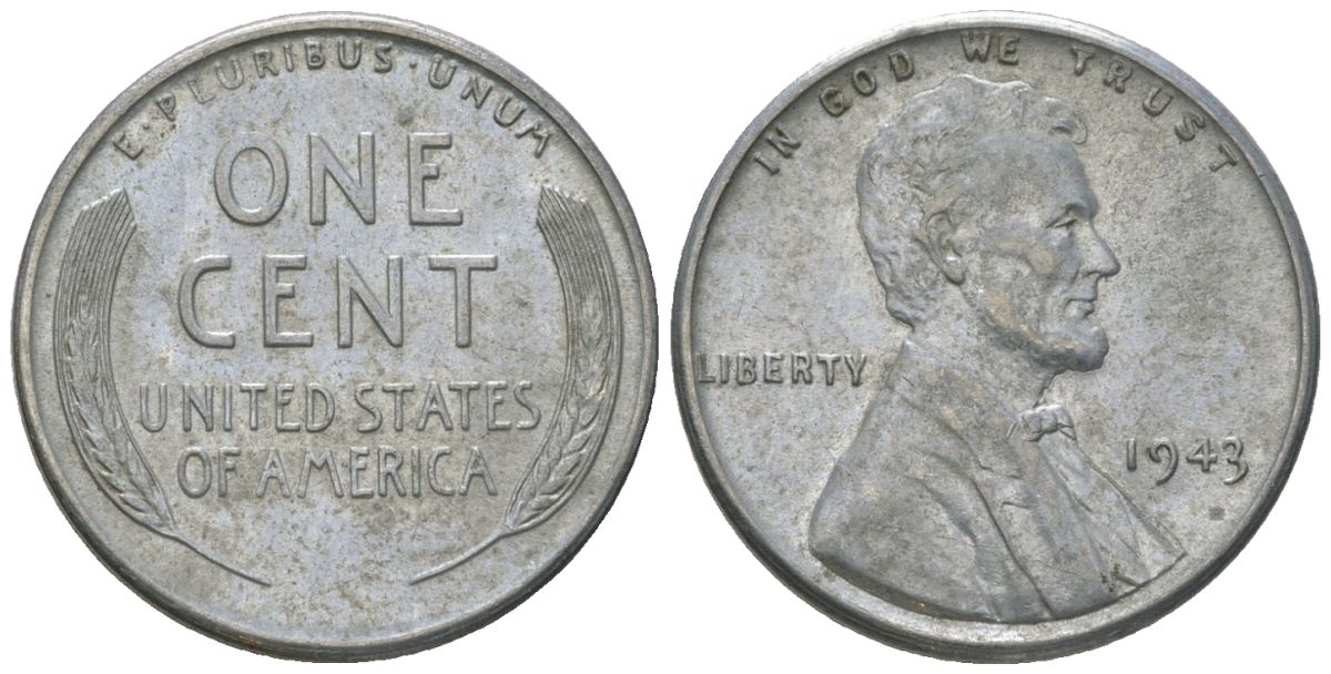 США 1 цент 1943 Авраам Линкольн KM 132 a сталь покрытая цинком aUNC 4580-867