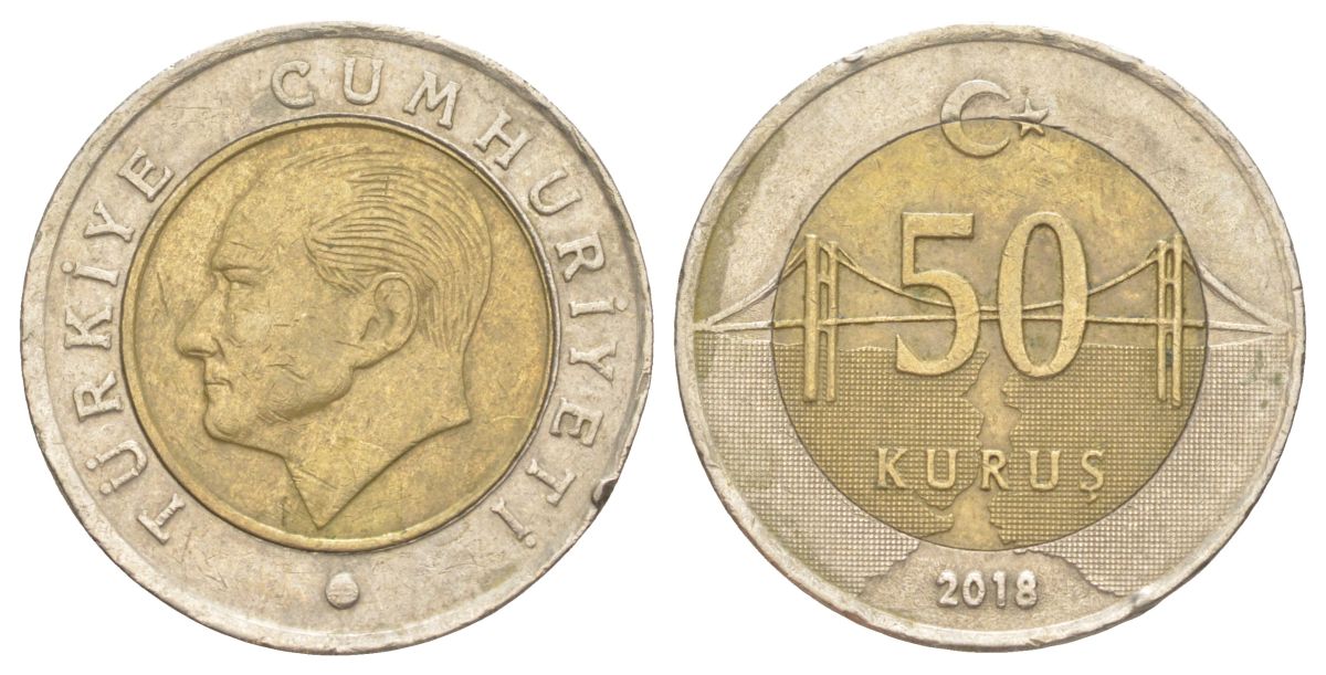 Турция 50 курушей 2018 KM 1243 биметалл 4629-724