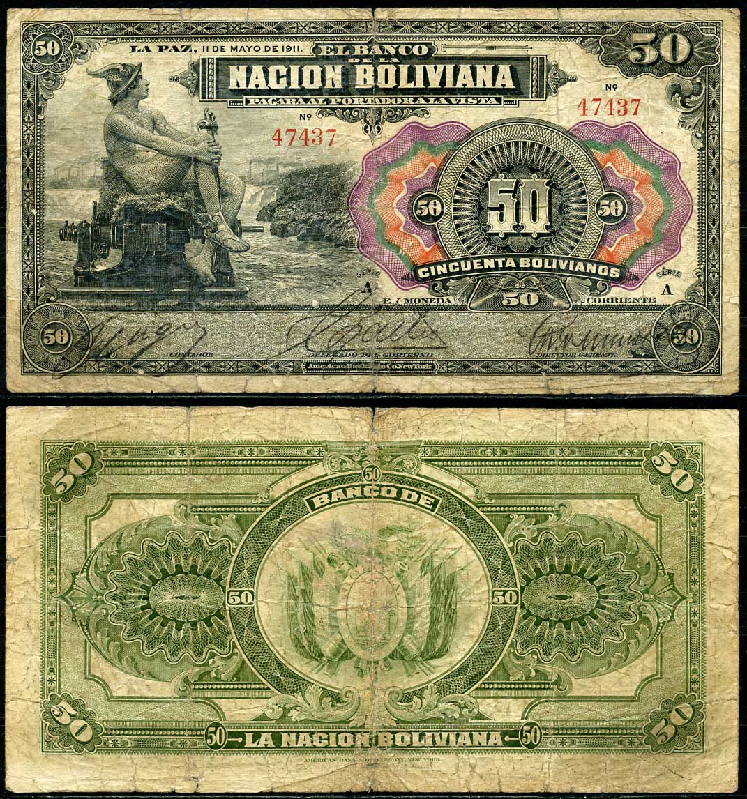 Боливия 50 боливиано 1911 Pick 110 бумага 000-00-00