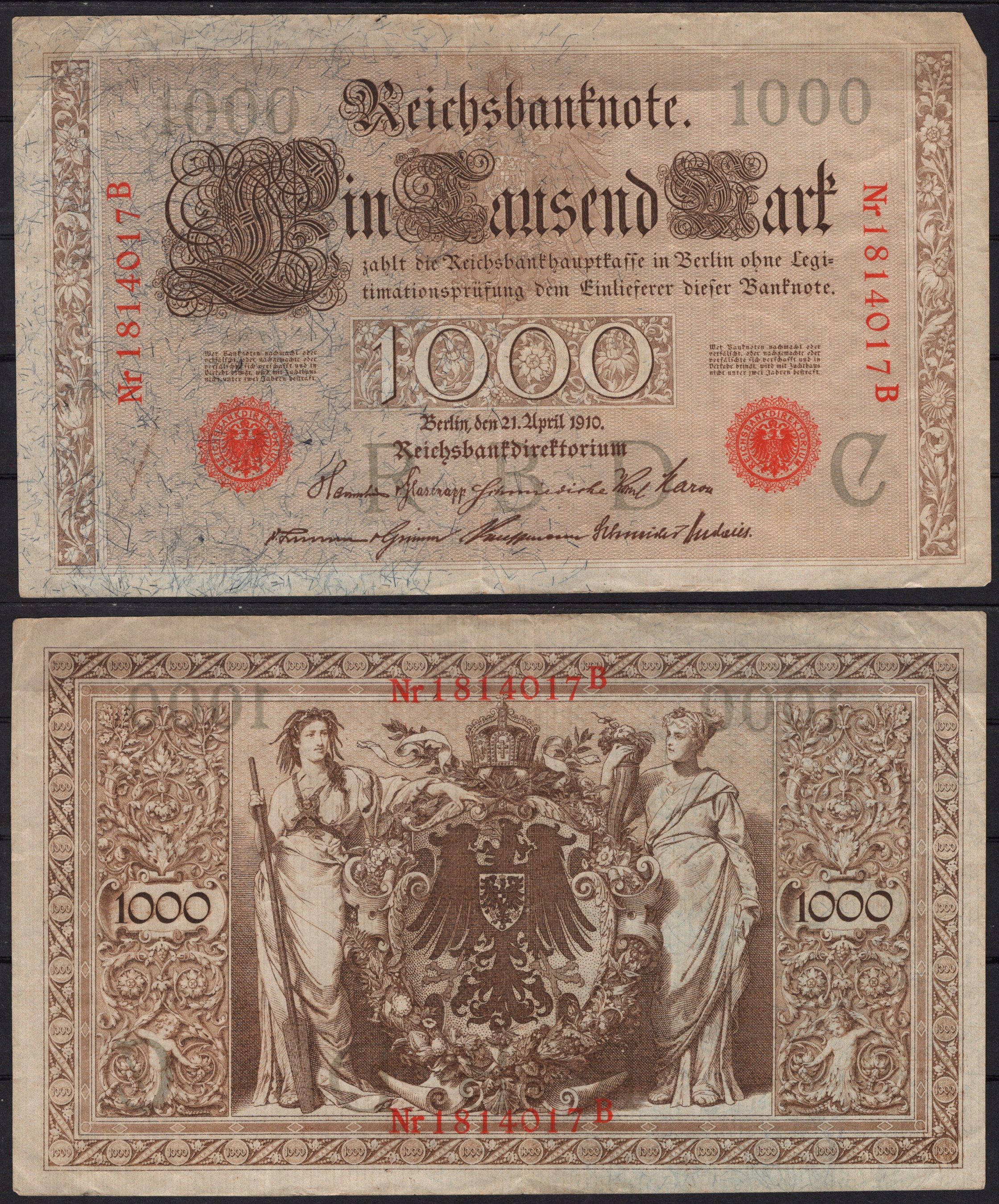 Германия 1000 марок 1910 Pick 45 b бумага 2192-90-1-2