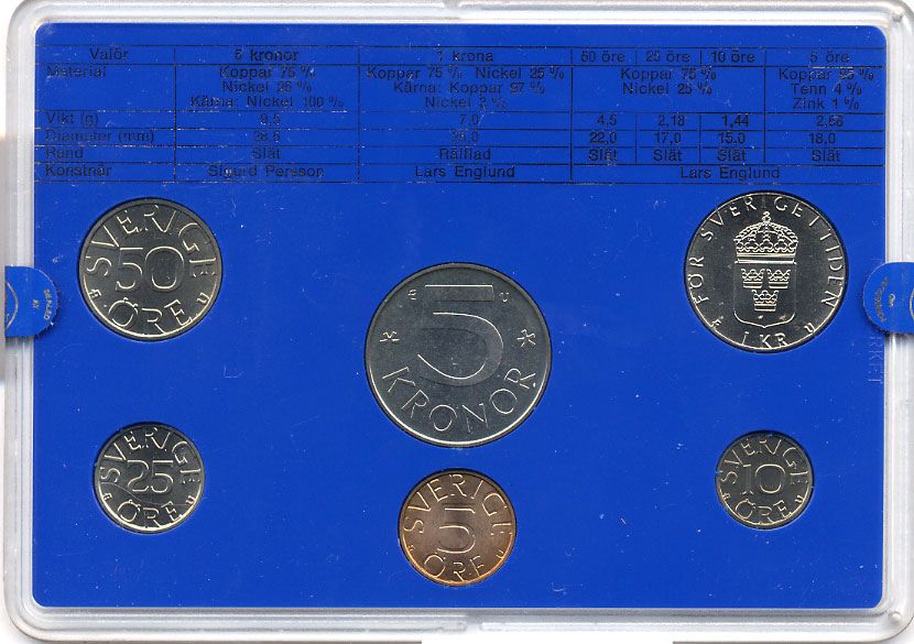 Швеция набор монетного двора из 6 монет 1981 в пластике, Карл XVI Густав (1973- ) KM MS19 UNC 7-5-7-194