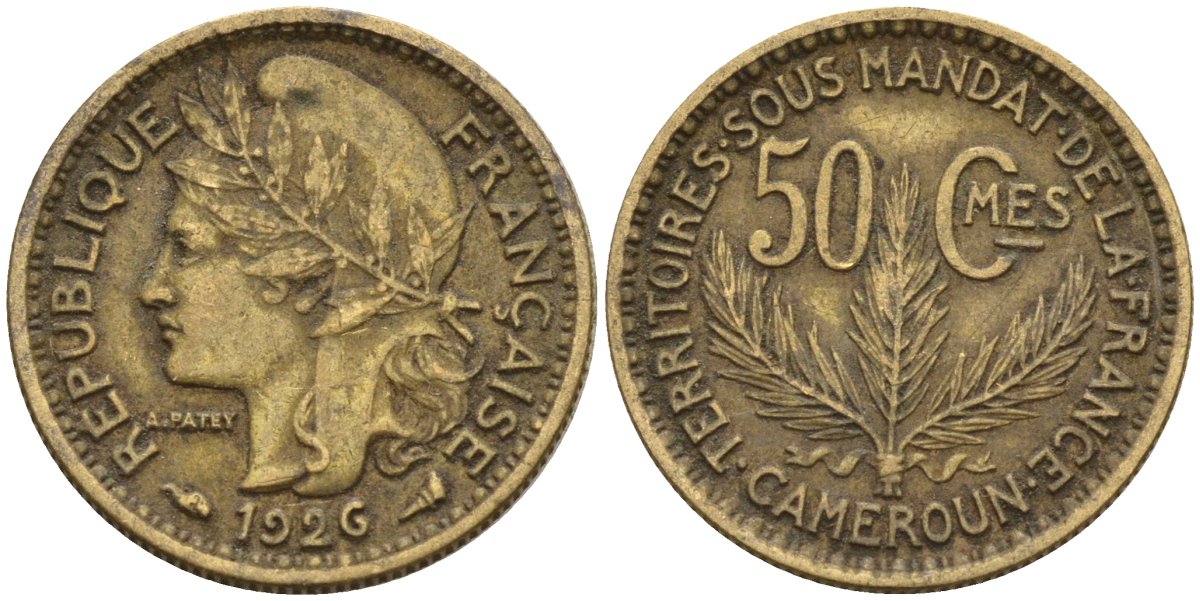 Камерун 50 сантимов 1926 (a), мондвор Париж KM 1 алюминиевая бронза 4169-1143