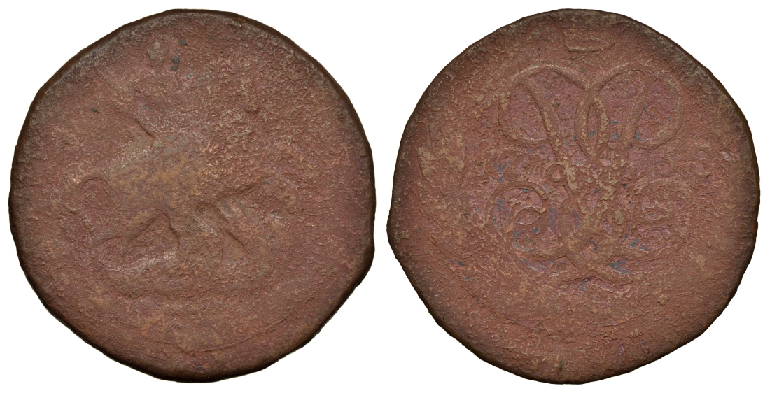 Россия 2 копейки 1758 красный монетный двор, Елизавета Петровна (1741-1762) Биткин 392 медь 221-723