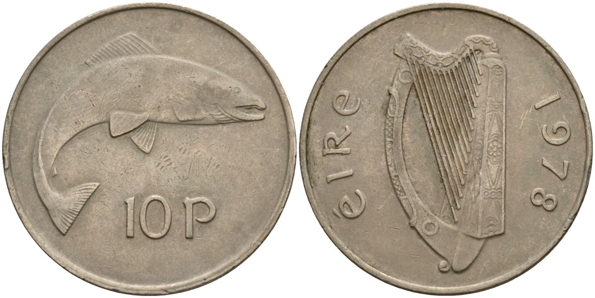 Ирландия 10 пенсов 1978 лосось KM 23 медно-никель 4140-331