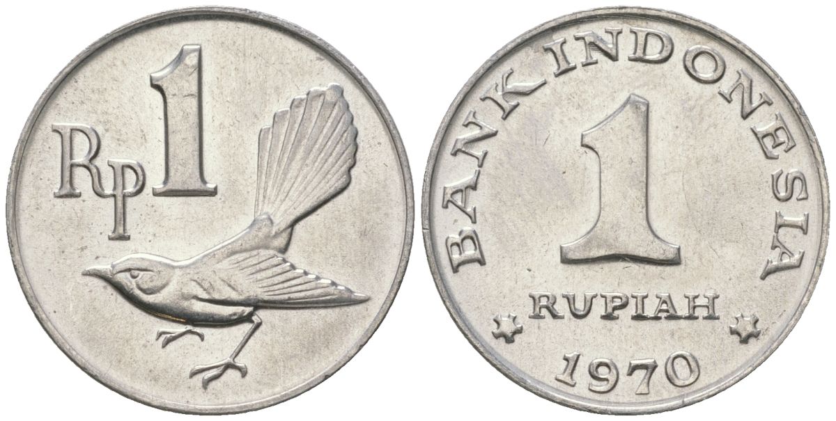 Индонезия 1 рупия 1970 птичка мухоловка KM 20 алюминий UNC 106-346