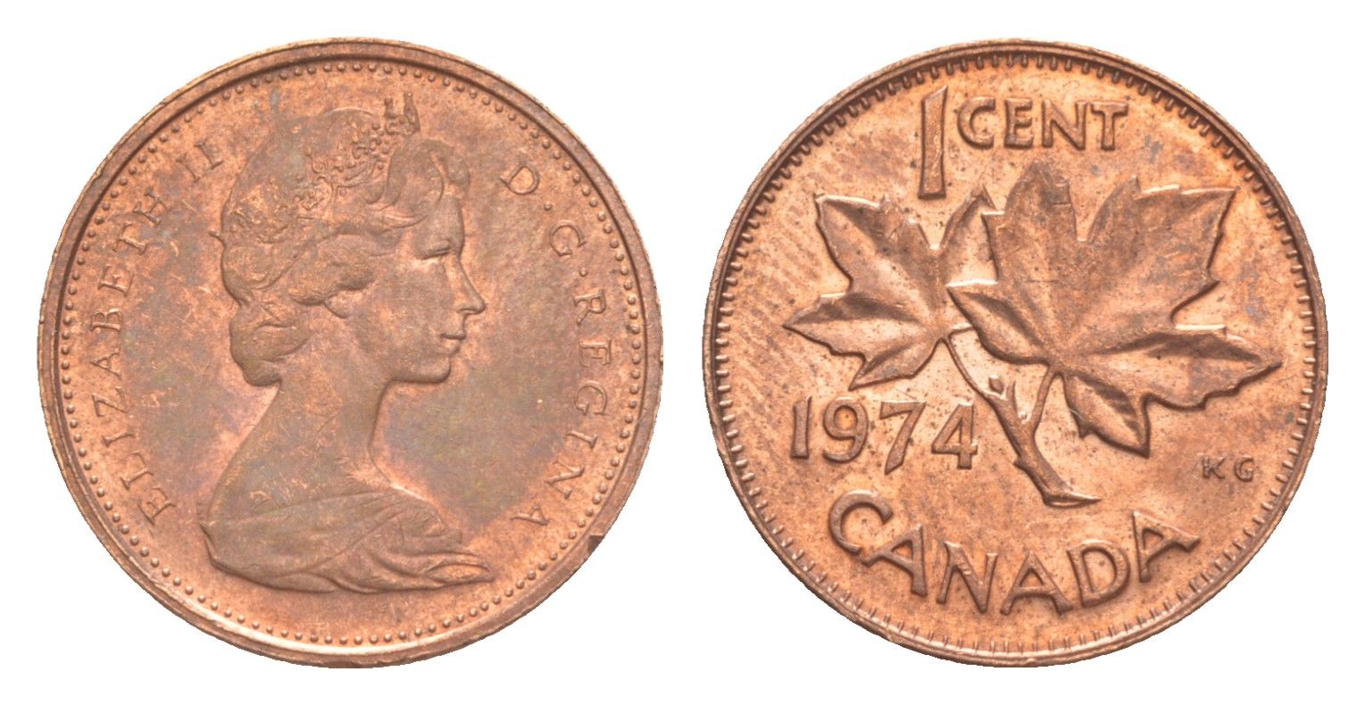 Канада 1 цент 1974 Елизавета II (1952-2022), кленовый лист KM 59 бронза aUNC 4639-343