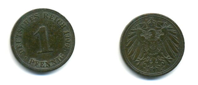 ГЕРМАНИЯ 1 ПФЕННИГ 1906 A KM 10, J. 10 медь 4379-913