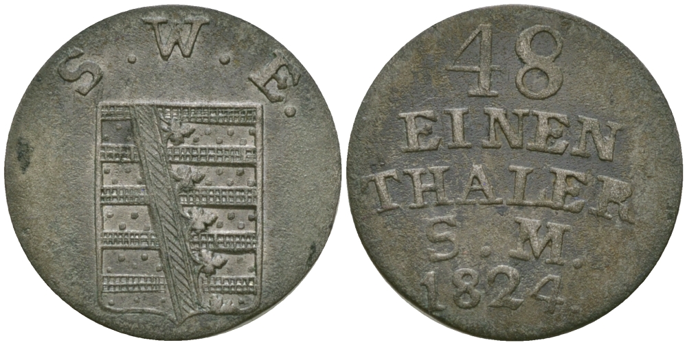 Саксен-Веймар-Эйзенах 1/48 талера 1824 S.W.E., Карл Август (1758-1809-1828) KM 69 серебро    99-618