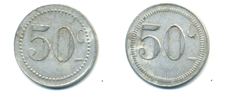 ФРАНЦИЯ 50 САНТИМОВ НАЧАЛО XX ВЕКА d 24 мм, вес около 1,0 гр., платежный жетон., платежный жетон алюминий 89-1041