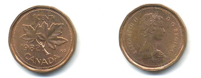 Канада 1 цент 1982 Елизавета II (1952-2022), кленовый лист KM 132 бронза 177-1368