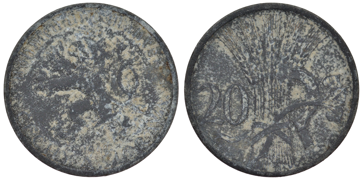 Богемия и Моравия 20 геллеров 1942 германский протекторат KM 2 цинк 4119-912