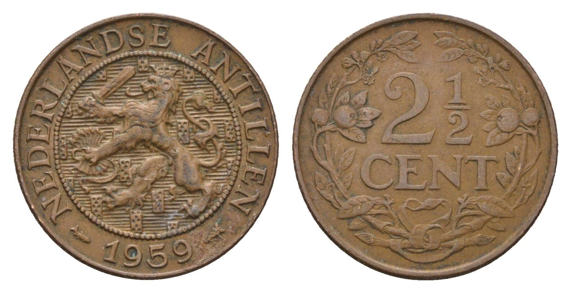 Нидерландские Антильские острова (Нидерландские Антилы) 2 1/2 цента 1959 Юлиана (1948-1980) KM 5 бронза 4671-1137
