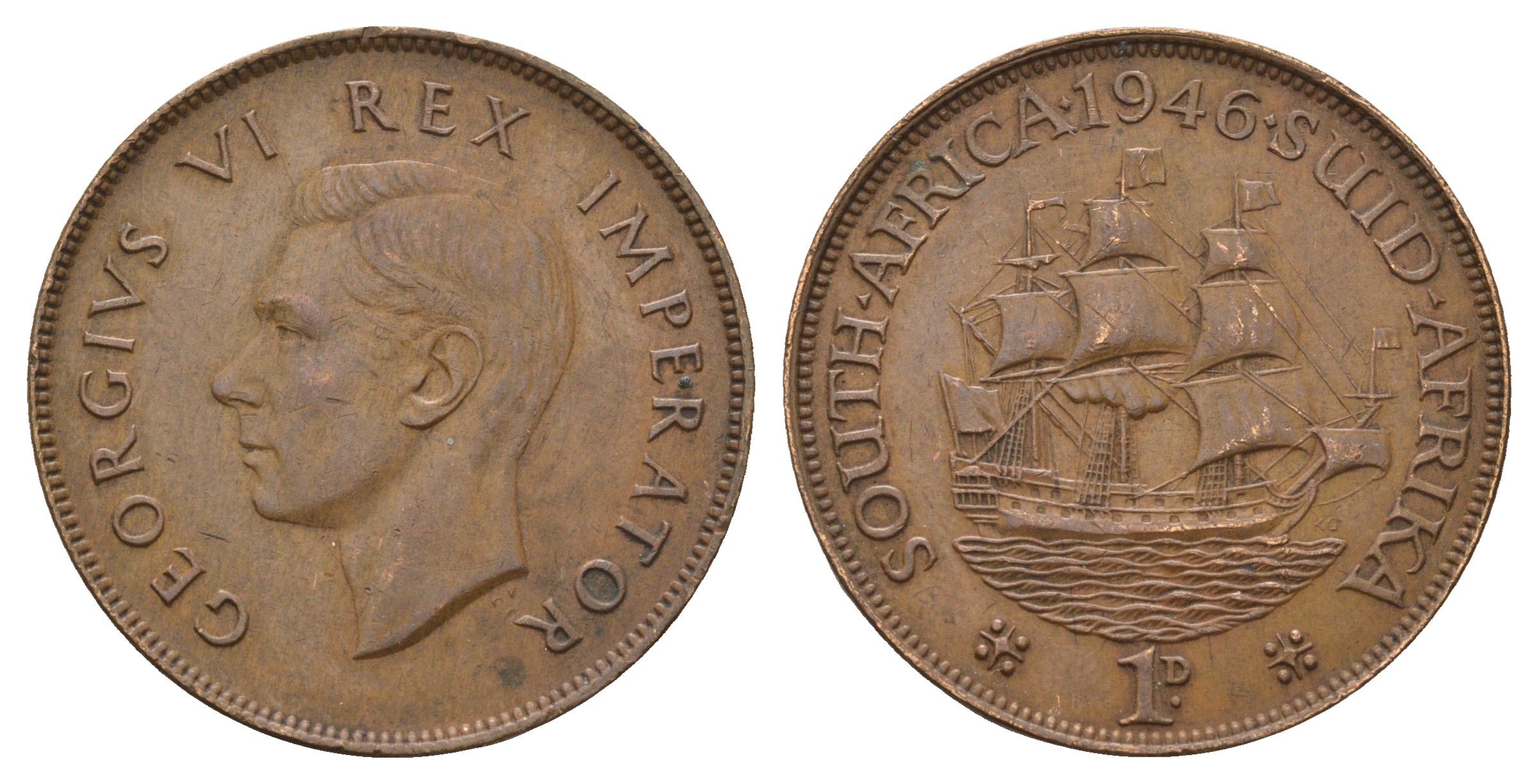 ЮАР 1 пенни 1946 Георг VI (1936-1952) KM 25 бронза 4531-143