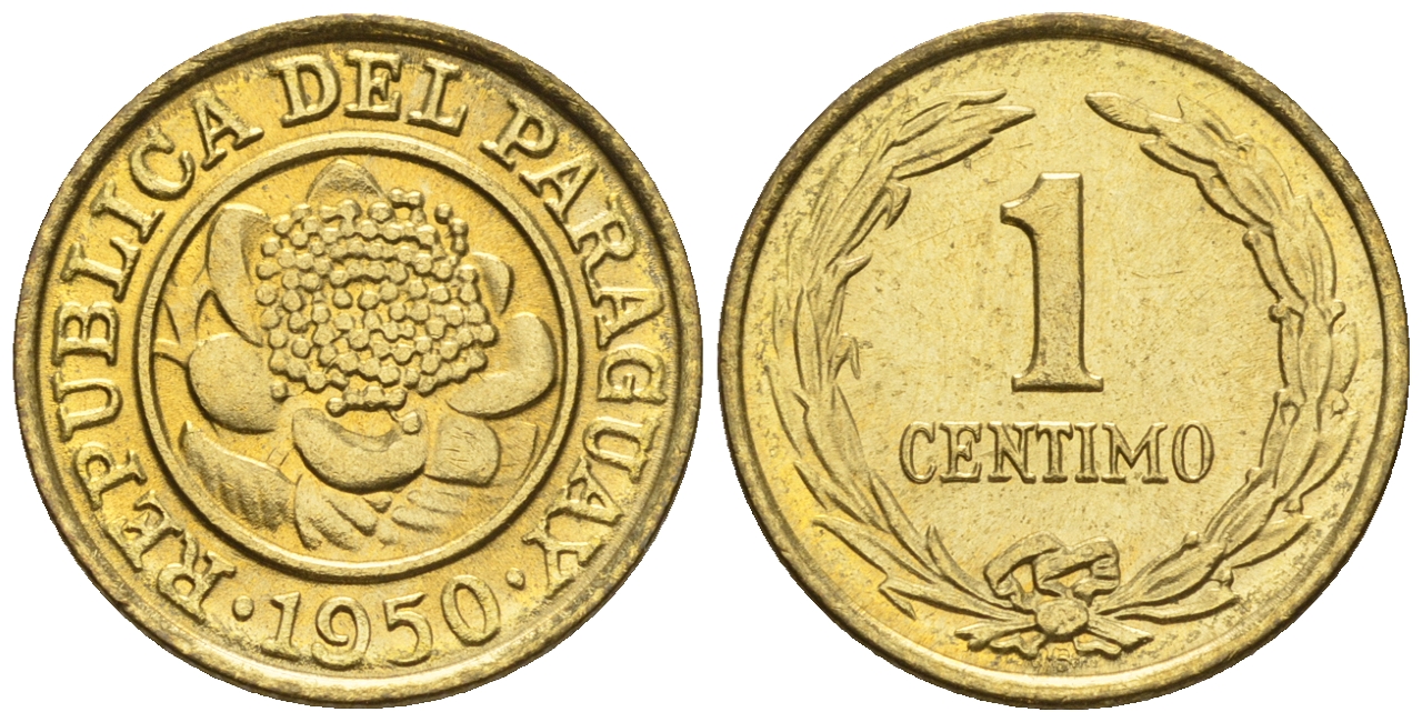 Парагвай 1 сентимо 1950  KM 20 алюминиевая бронза  aUNC  220-1043