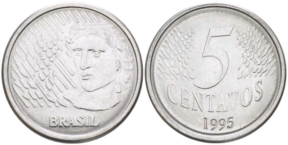 БРАЗИЛИЯ 5 СЕНТАВО 1995 KM 632 нержавеющая сталь 217-922