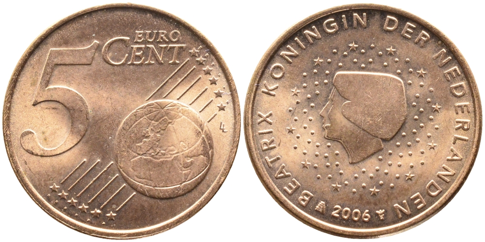 Нидерланды 5 евроцентов 2006 KM 236 сталь плакированная медью UNC 259-644