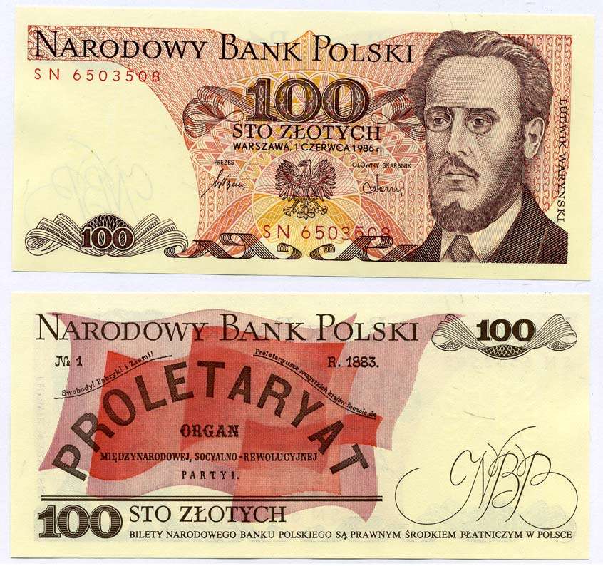 Польша 100 злотых 1986 Людвиг-Фаддей Варынский, манифест социал-революционной партии Pick 143e бумага UNC (пресс) 6262-29-2-1