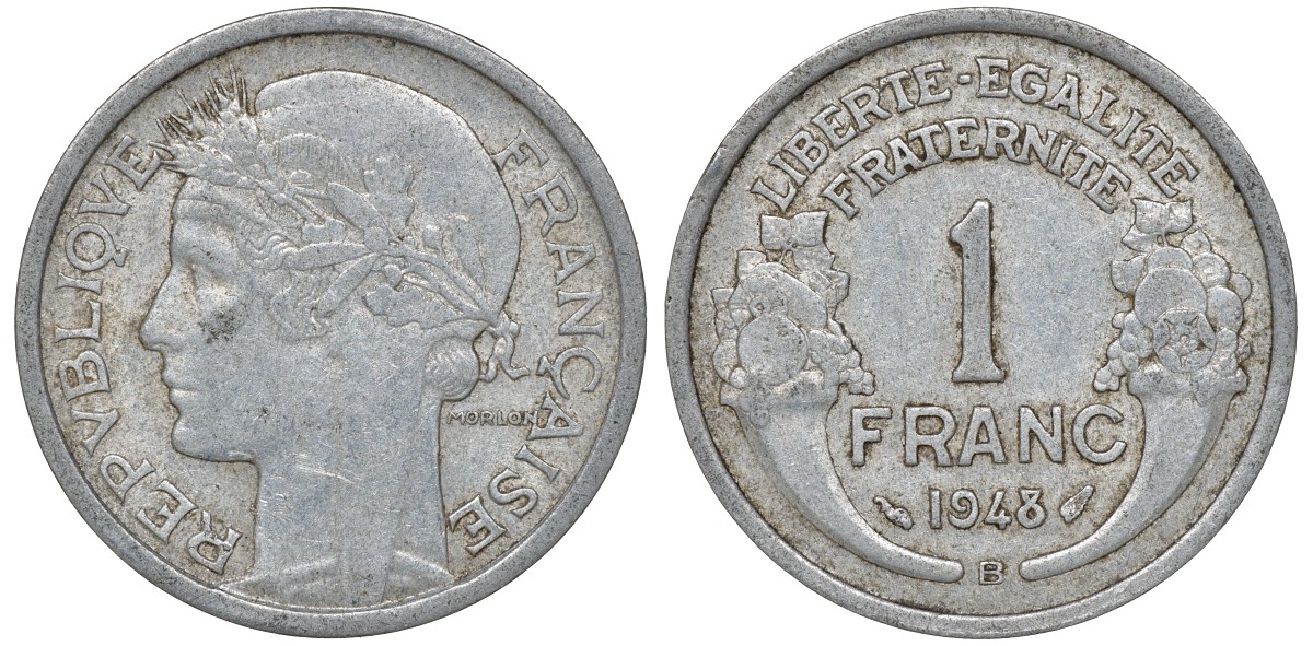 Франция 1 франк 1948 B KM 885a.2 алюминий 4163-445
