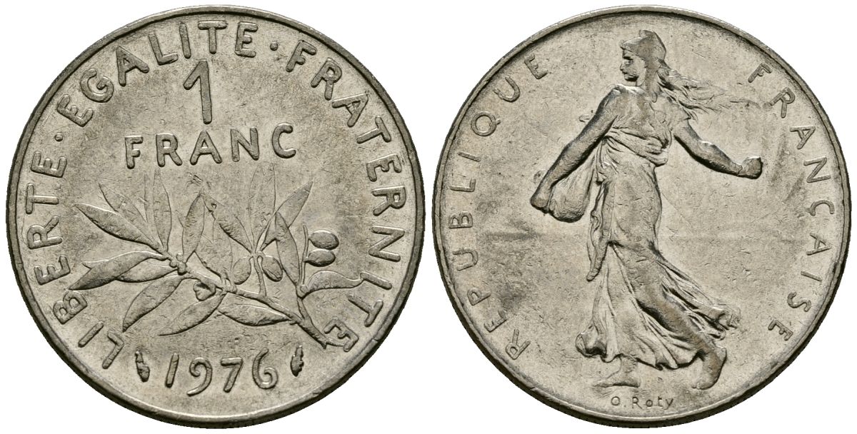 Франция 1 франк 1976 сеятель KM 925 никель 4135-847