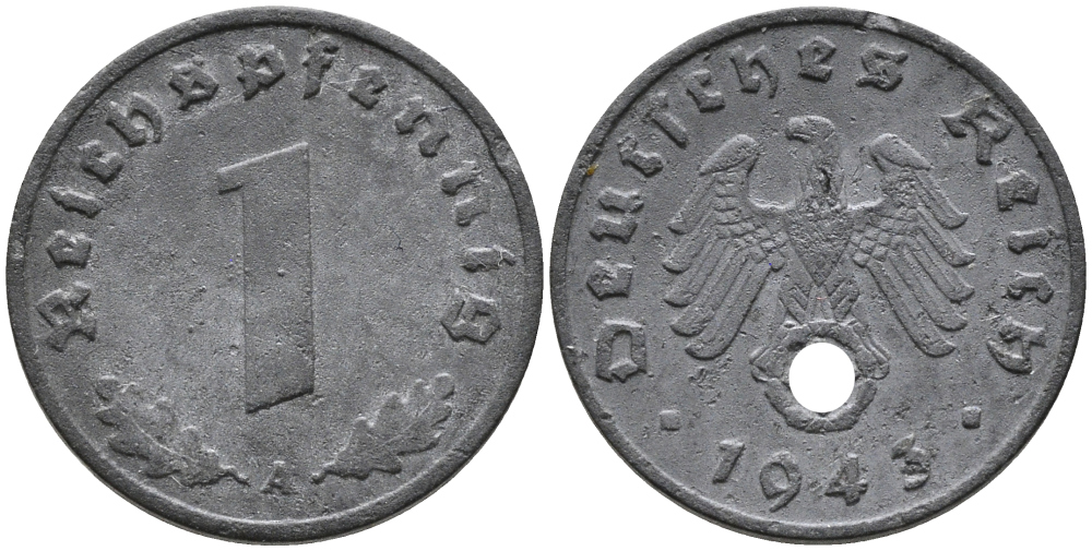 ГЕРМАНИЯ 1 РЕЙХСПФЕННИГ 1943 A KM 97, J.369 цинк 96-811