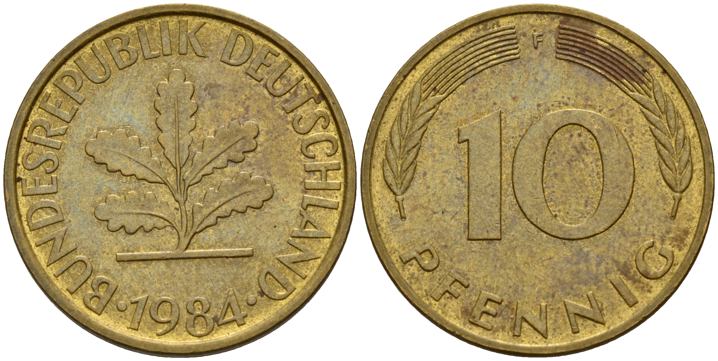 ФРГ 10 пфеннигов 1984 F J. 383, KM 108 сталь плакированная латунью    4603-532