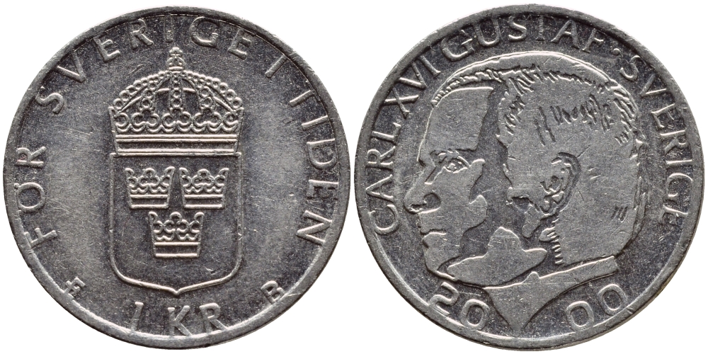 Швеция 1 крона 2000 Карл XVI Густав (1973- ) KM 852а медно-никель 4364-2156