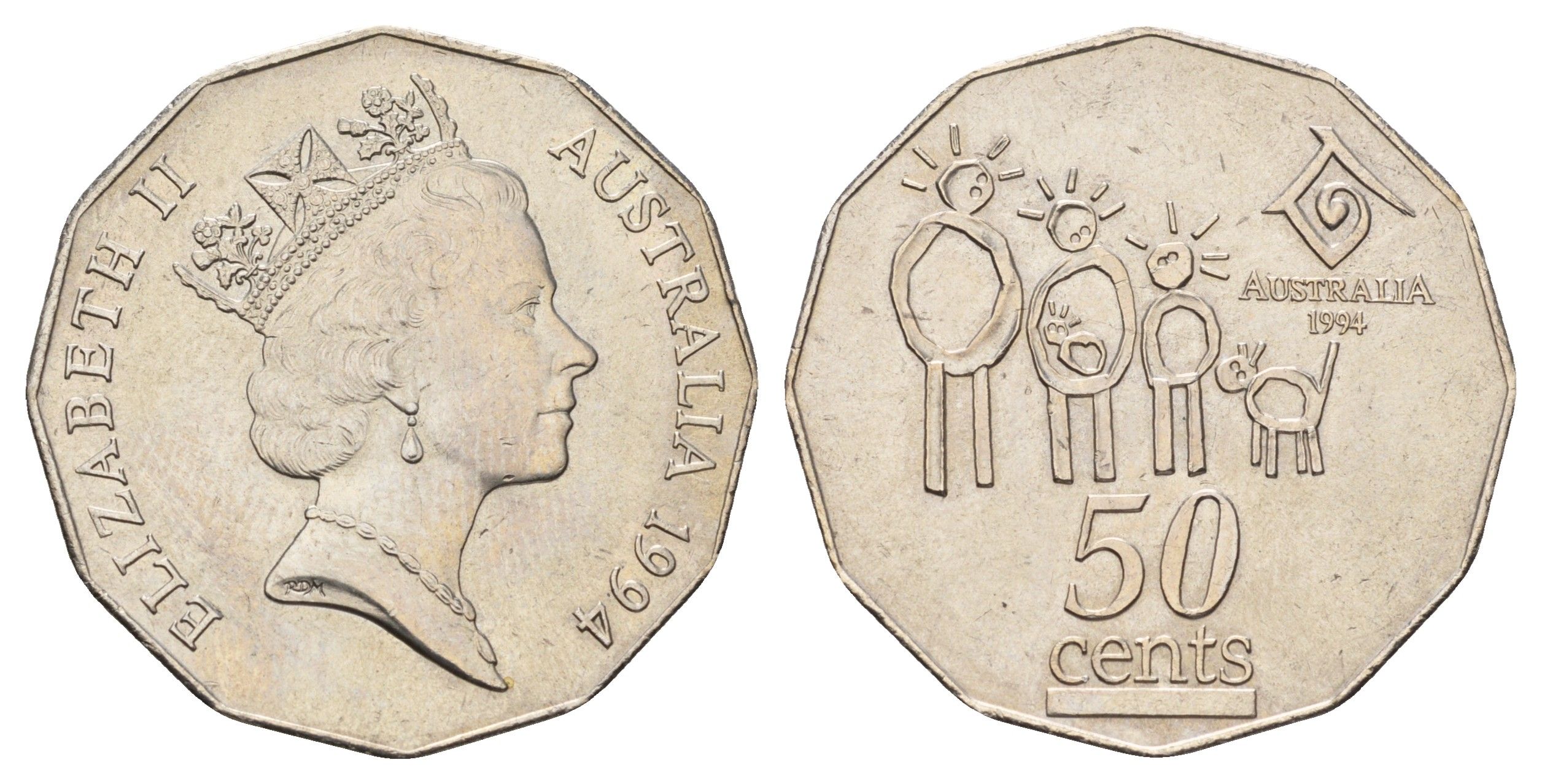 Австралия 50 центов 1994 Международный год семьи KM 257 медно-никель UNC 4672-245