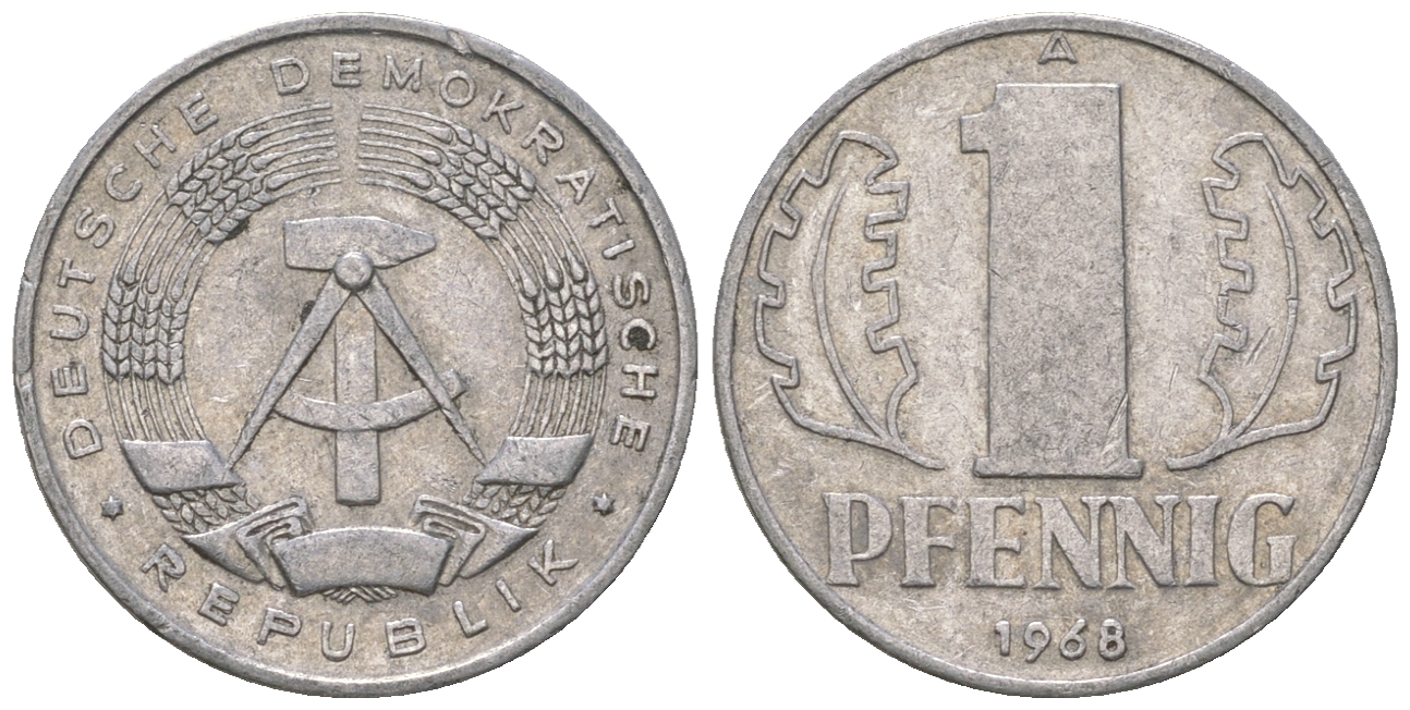 ГДР 1 пфенниг 1968 А КМ 8.1 алюминий 4651-1136