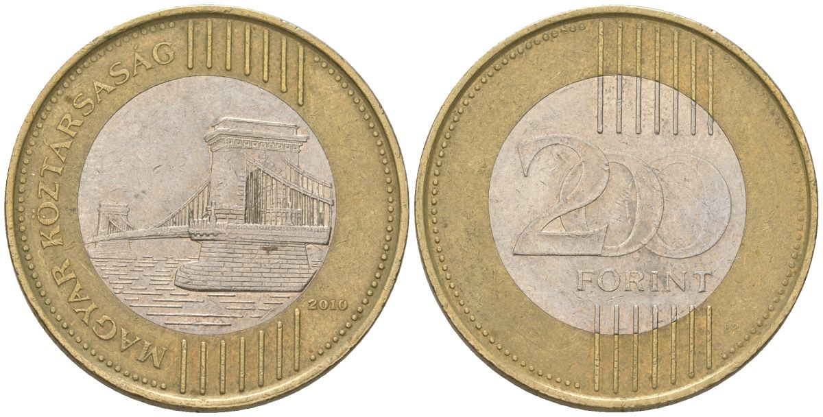 Венгрия 200 форинтов 2010 BP KM 826 биметалл 4120-322