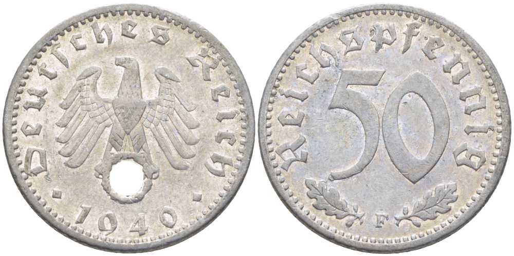 ГЕРМАНИЯ 50 РЕЙХСПФЕННИГОВ 1940 F KM 96, J.372 алюминий 202-654