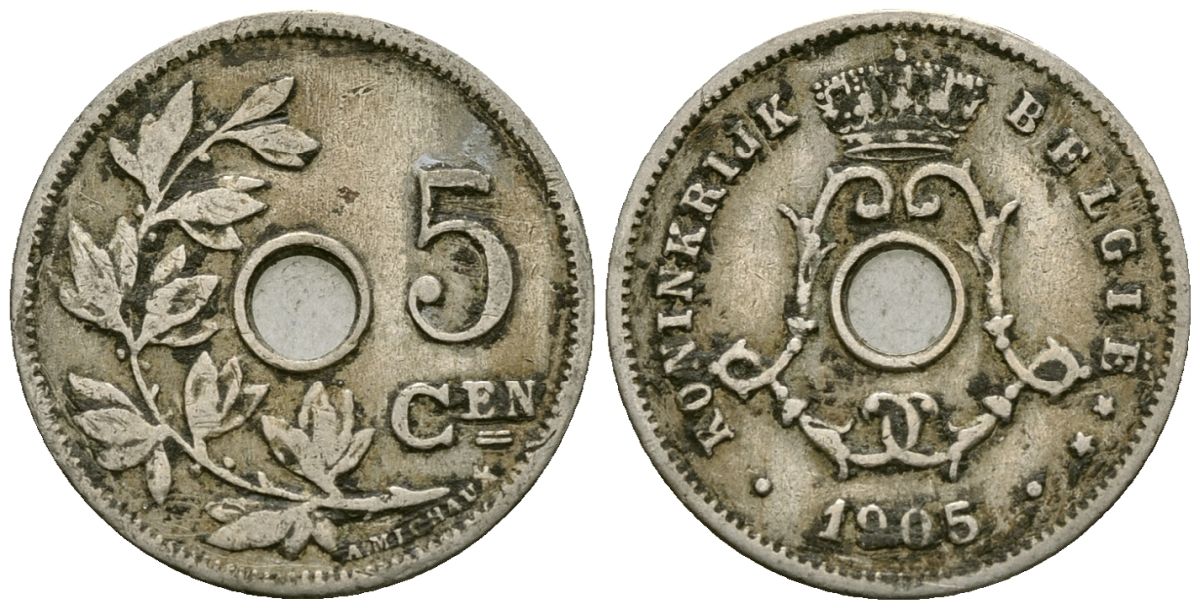 Бельгия 5 сантимов 1905 Belgie KM 55 медно-никель 4173-126