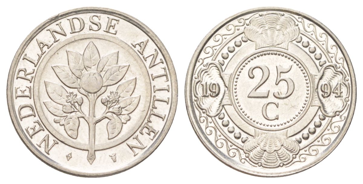 Нидерландские Антильские острова (Нидерландские Антилы) 25 центов 1994 KM 35 сталь плакированная никелем UNC 4625-532