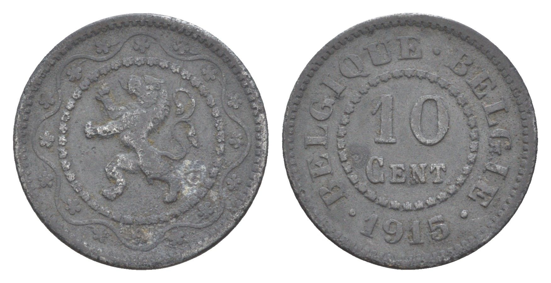 Бельгия 10 сантимов 1915 германская оккупация Первая мировая война, Альберт I (1910-1934) KM 81 цинк 4169-518