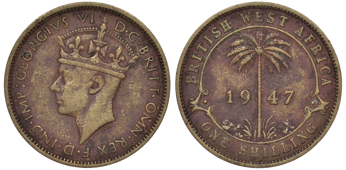 Британская Западная Африка 1 шиллинг 1947 Георг VI KM 23 никель латунь 25-1325