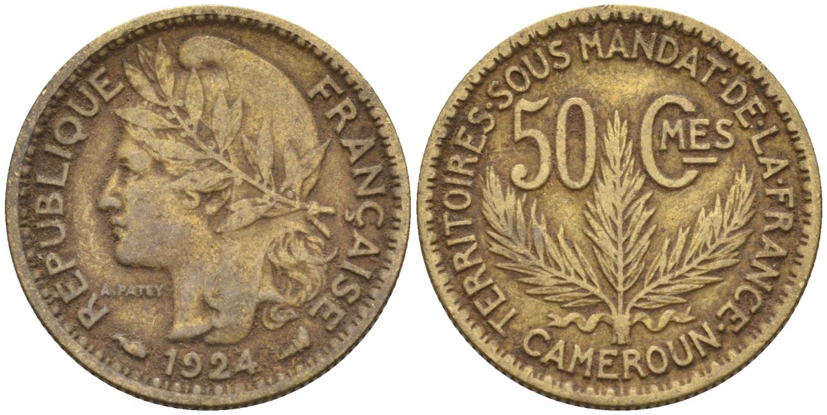 Французский Камерун 50 сантимов 1924 (а), монетный двор Париж KM 1 алюминиевая бронза 4164-1158