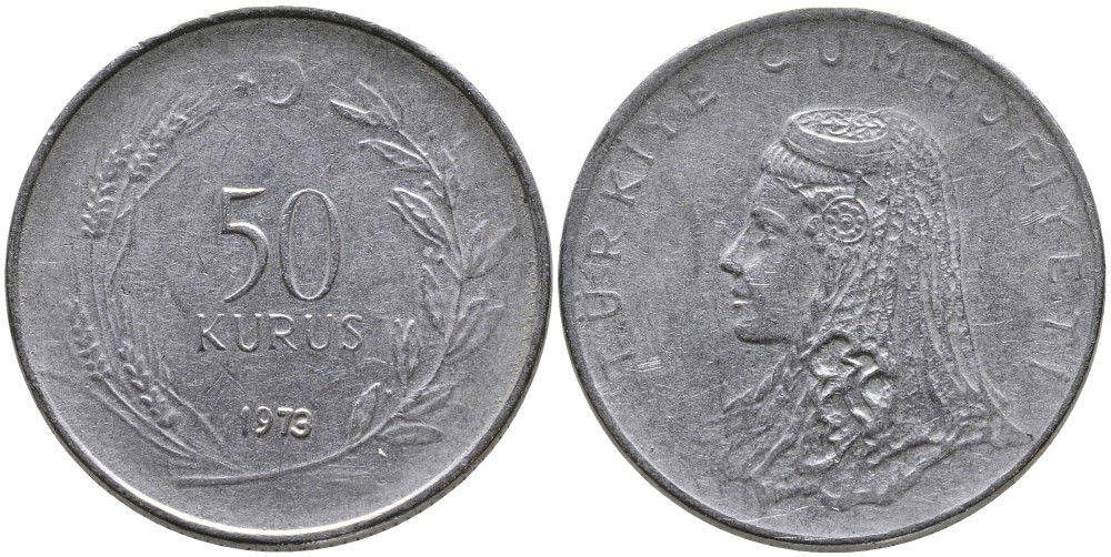 Турция 50 курушей 1973 Анатолийская невеста KM 899 нержавеющая сталь 4541-852