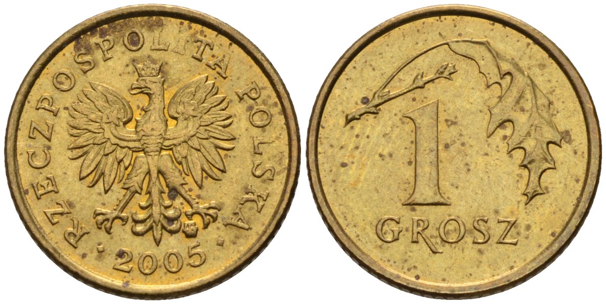 Польша 1 грош 2005 MW KM 276, Parchimowicz 701n латунь 4580-462