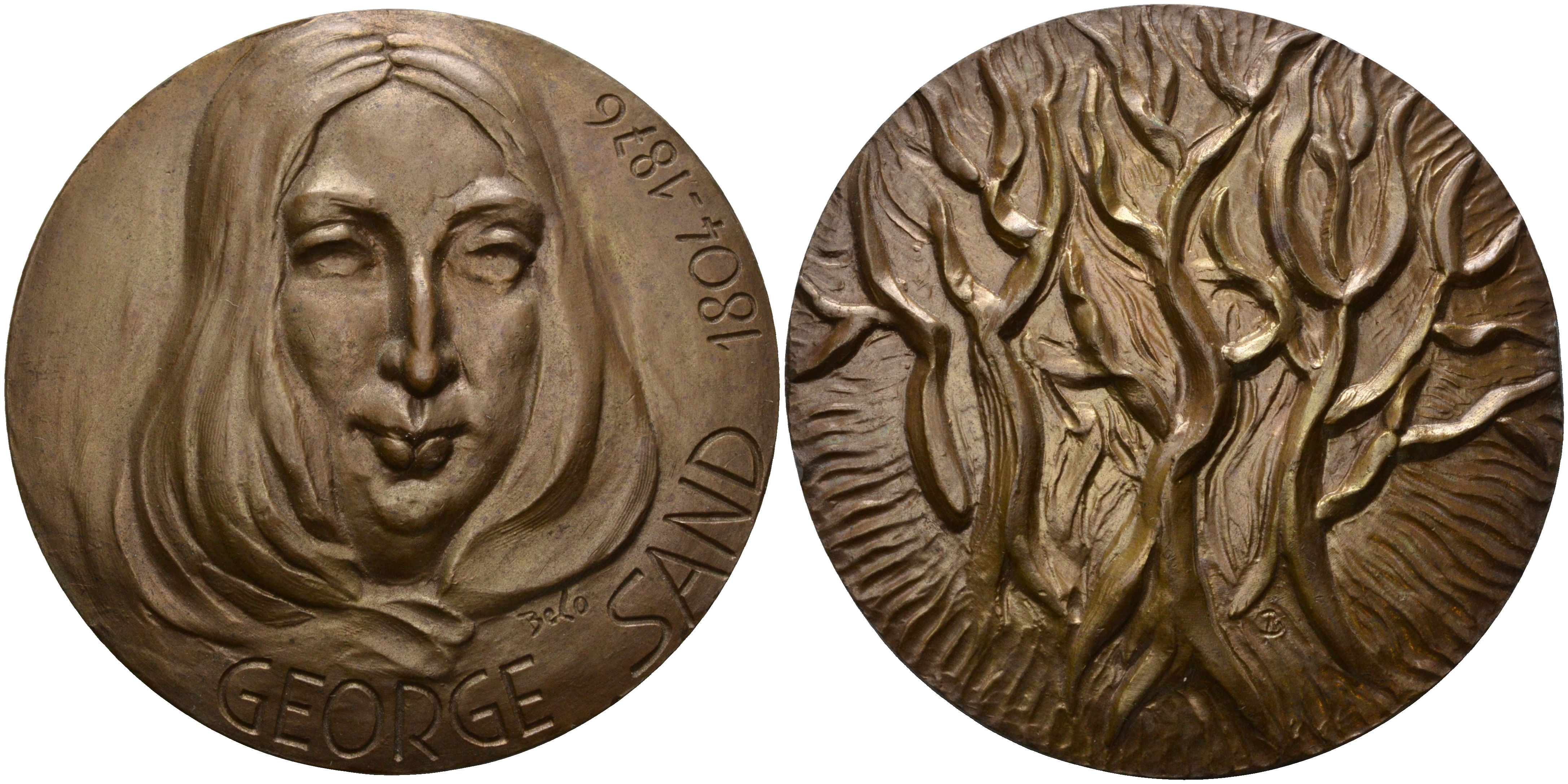 ФРАНЦИЯ МЕДАЛЬ 1976 (1804-1876) ЖОРЖ САНД, ФРАНЦУЗСКАЯ ПИСАТЕЛЬНИЦА, ДИАМЕТР 68 ММ. ВЕС 207,8 ГР. бронза 1097-2-12