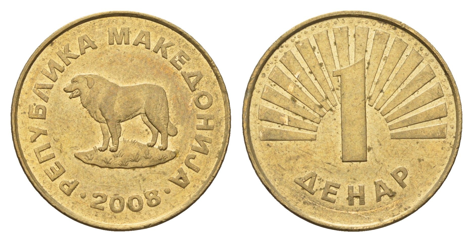 Македония 1 денар 2008 KM 2 латунь 4688-817
