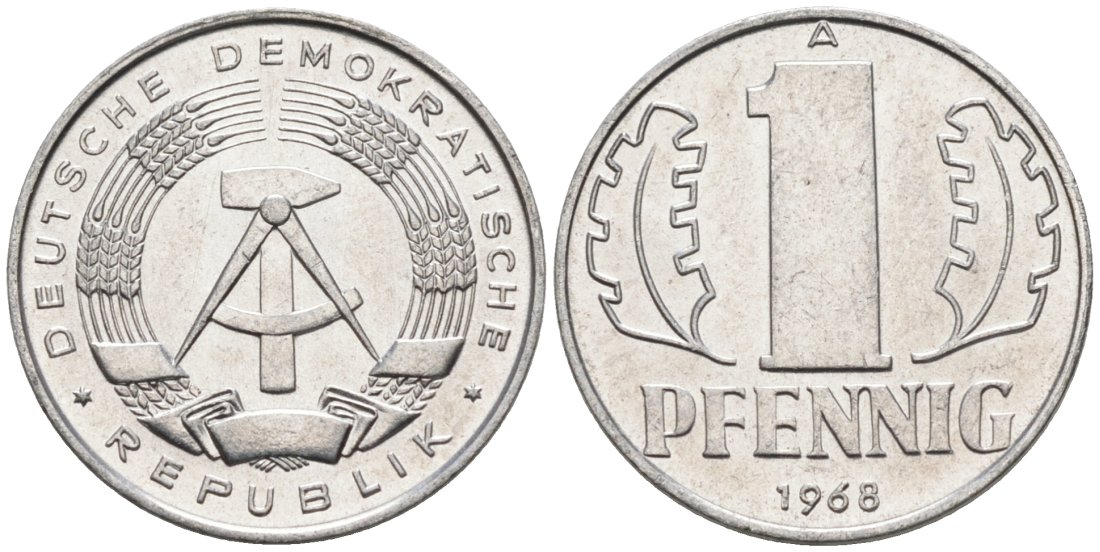 ГДР 1 пфенниг 1968 А KM 8.1 алюминий aUNC 4564-1024