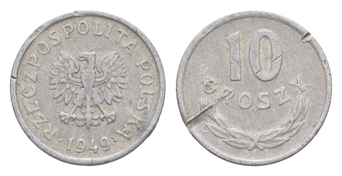 Польша 10 грошей 1949 Y 42a алюминий 4625-545