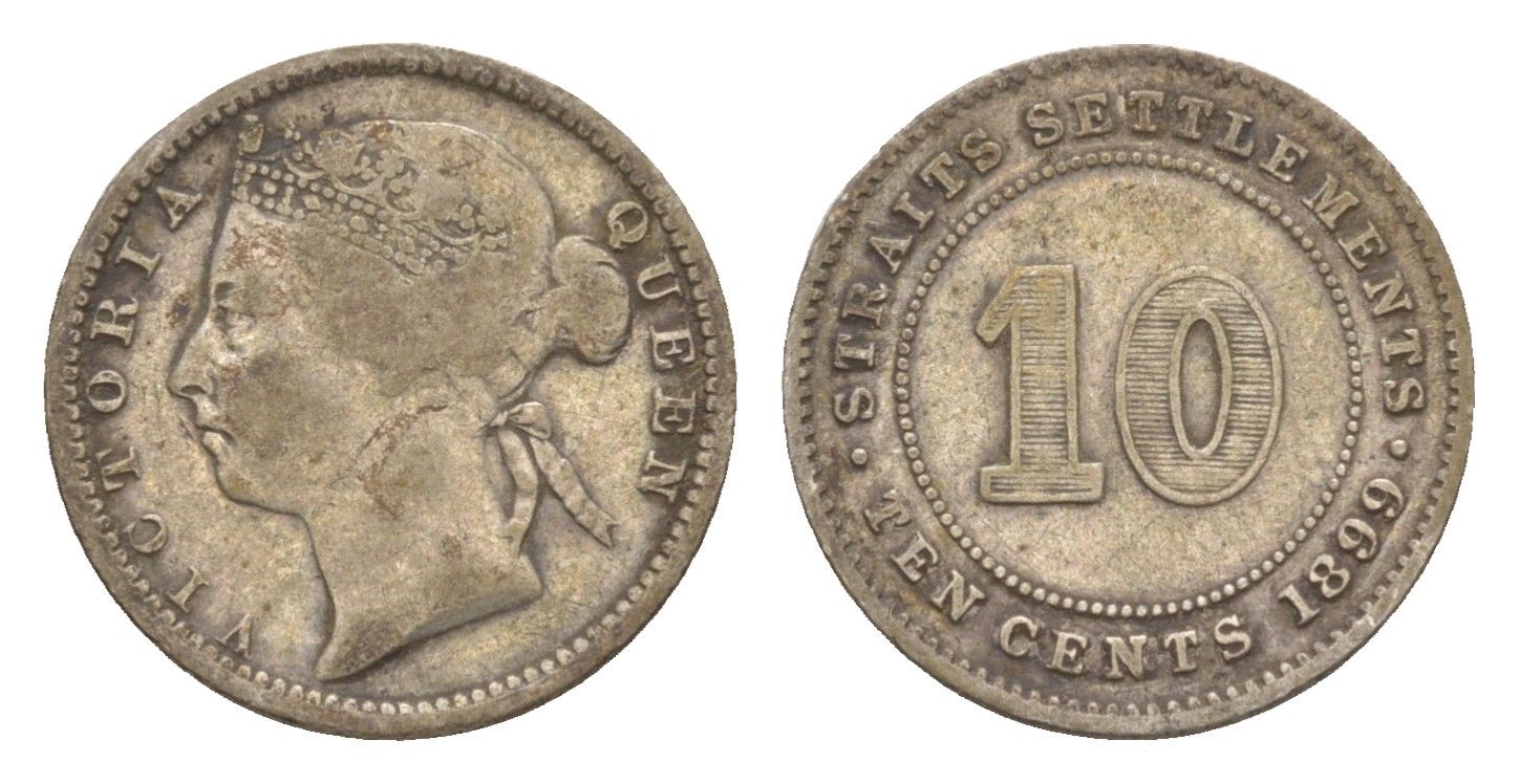 Стрейтс-Сетлментс (Стрейтс Сетлментс) 10 центов 1899 Виктория (1837-1901) KM 11 серебро 1519-1043