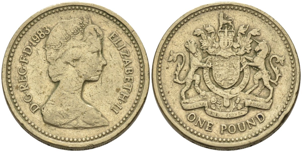 Великобритания 1 фунт 1983 Елизавета II (1952-2022) KM 933, Spink 4221 никель латунь 81-943