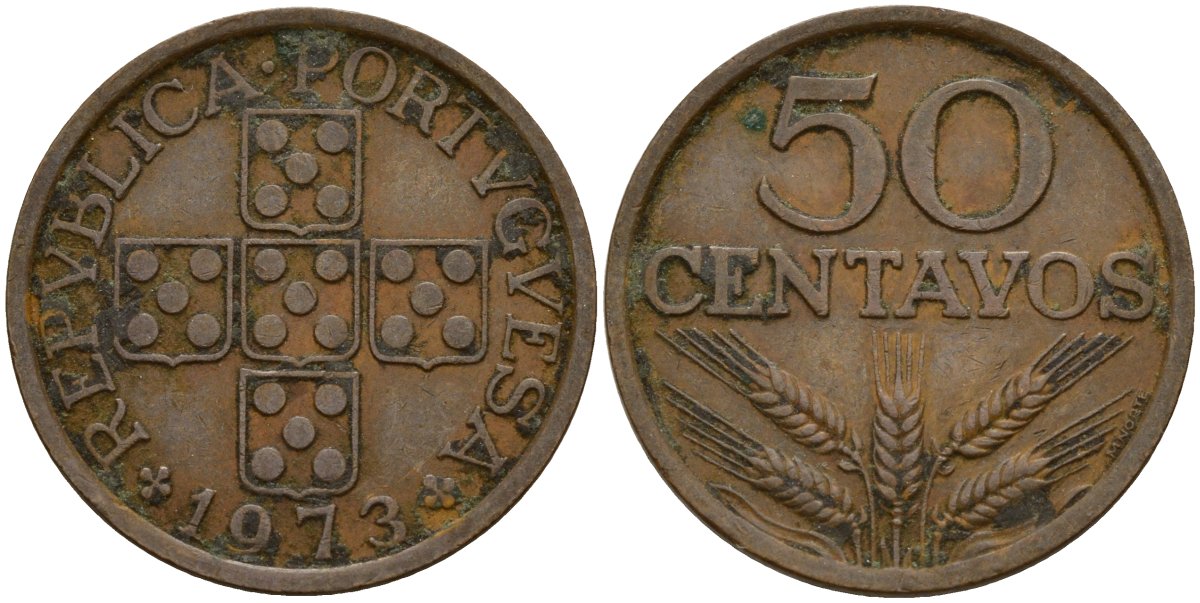 Португалия 50 сентаво 1973 KM 596 бронза 4156-531
