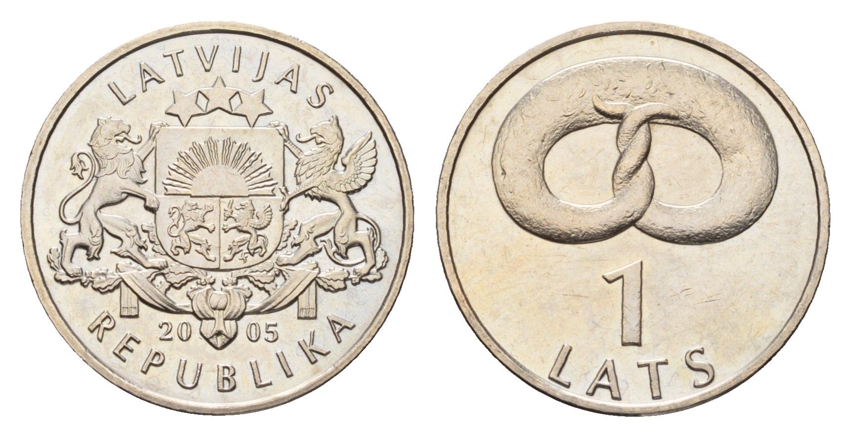 Латвия 1 лат 2005 Крендель KM 66 медно-никель UNC 4679-333
