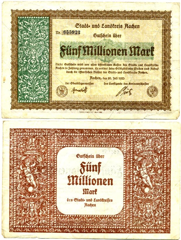 Германия, Аахен 5000000 марок 1923 20 июля 1923, нотгельд   бумага   435-54-2-1