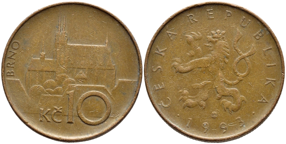 Чехия 10 крон 1993 кафедральный собор, город Брно KM 4 сталь плакированная медью 4397-412