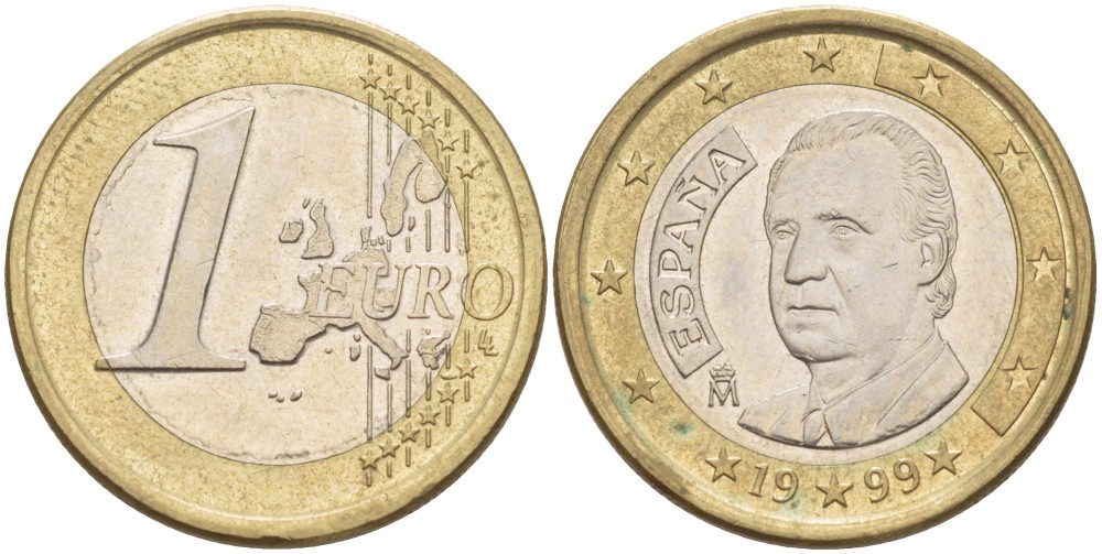ИСПАНИЯ 1 ЕВРО 1999 ХУАН КАРЛОС I KM 1046 биметалл 4543-252